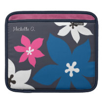 Large modern flower print personalized navy pink ipad sleeves