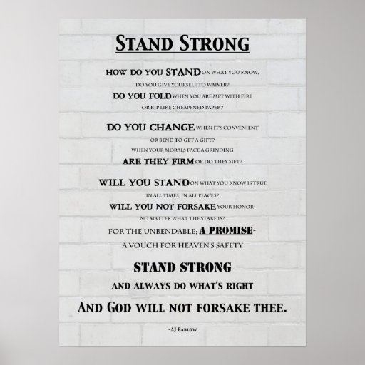 Large Motivational Poem "Stand Strong" Print Zazzle