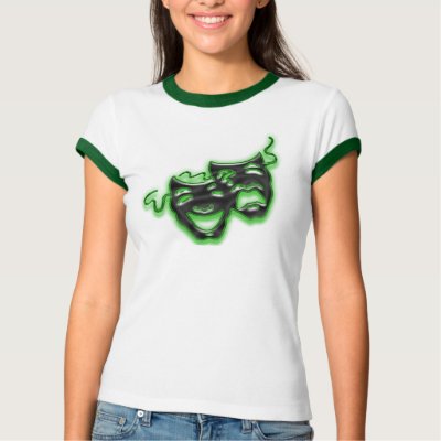 Ladies white t-shirt with green accents featuring Large Neon Green 