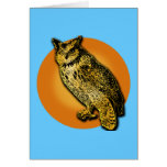 Large Owl with Orange Moon Tshirts, Mugs Greeting Card