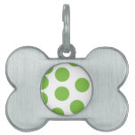 Large Pea Green Dots on White. pet tags