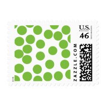 Large Pea Green Dots on White. Postage Stamp