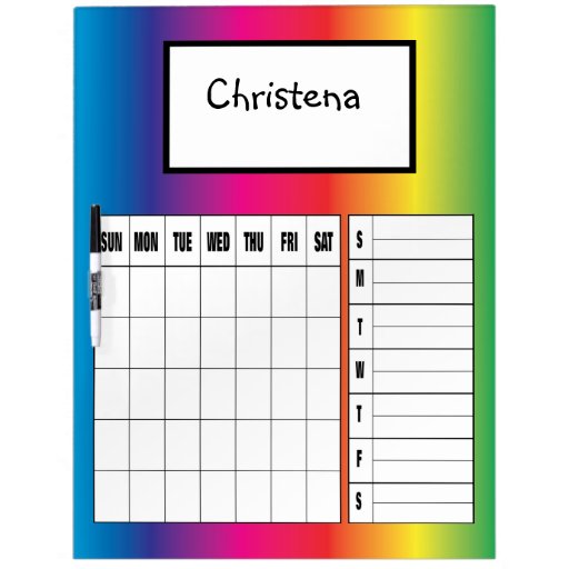 Large Personalized Child Calendar Dry Erase Board Zazzle