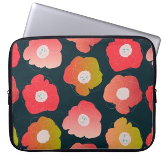 large poppy pop pop coral on black computer sleeves