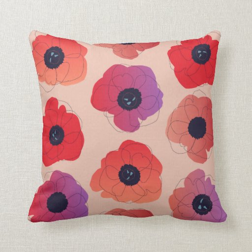 large poppy pop pop red on cream throw pillow Zazzle