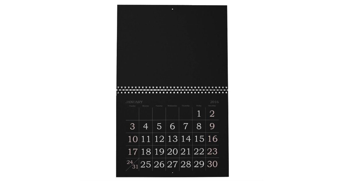 Large Print Blank Black Calendar With Holidays Zazzle