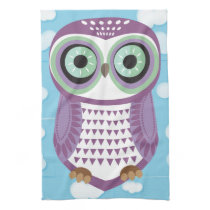 Large Purple Owl Cloud Kitchen Towel
