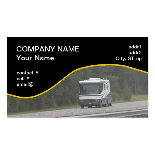 large RV traveling on interstate Business Card (front side)