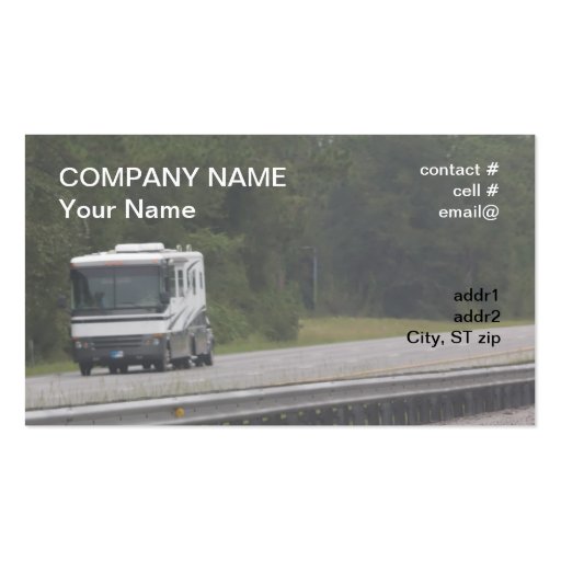 large RV traveling on interstate Business Card Template