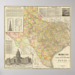 Large Scale County and Railroad Map Of Texas Poster