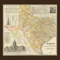 Large Scale County and Railroad Map Of Texas posters
