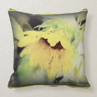 large sunflower bent with anticipation of winter throw pillow