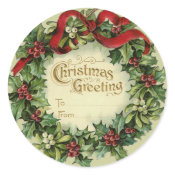 Large Victorian Christmas Name Tags for Gifts Round Stickers