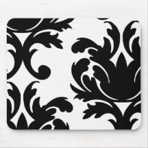 large white and black bold damask mousepads