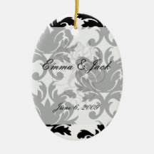 large white and black bold damask christmas tree ornaments
