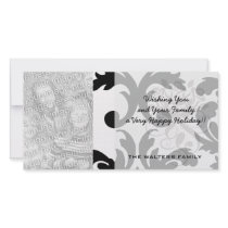 large white and black bold damask photo card template