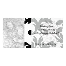 large white and black bold damask photo card template