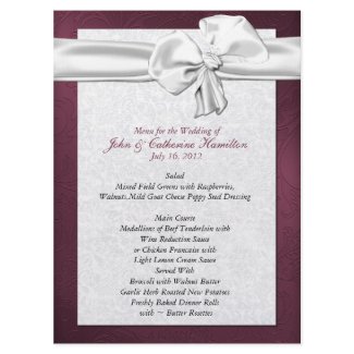 Large White and Maroon Wedding Table Menu invitation