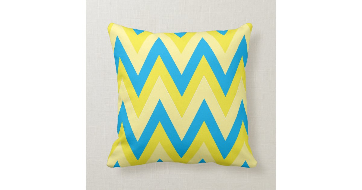 Large Yellow and Blue Chevron ZigZag Throw Pillow Zazzle