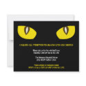 Large yellow cat eyes stare black Halloween party invitation