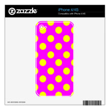 Large Yellow Polka Dots on Fuchsia Pink iPhone 4S Skin