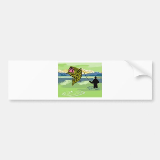 largemouth bass jumping retro bumper stickers