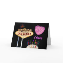 Las Vegas 21st Birthday PINK HEART BALLOON Card