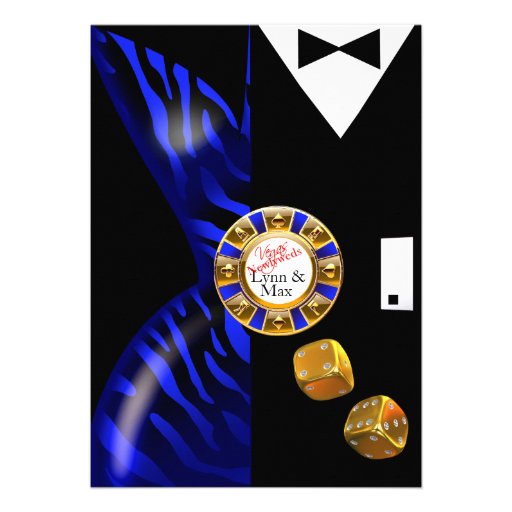Las Vegas Art Deco Wedding Reception | cobalt Personalized Announcement (front side)