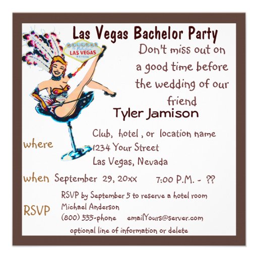 Las Vegas Bachelor Party with Showgirl Art Custom Invitation