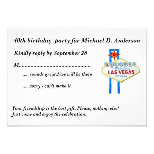 Las Vegas Birthday Party RSVP Announcements