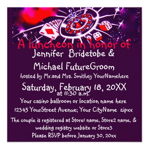Las Vegas Casino Theme Bridal Shower Personalized Invites (front side)