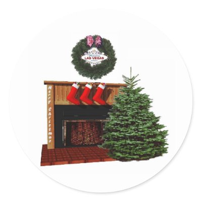 Las Vegas Chimney with Wreath Christmas Sticker. Use for envelopes, packages or just for fun.