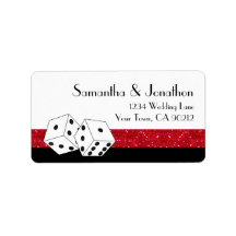 Las Vegas Dice Theme Ruby Red & Black Faux Glitter Custom Address Label