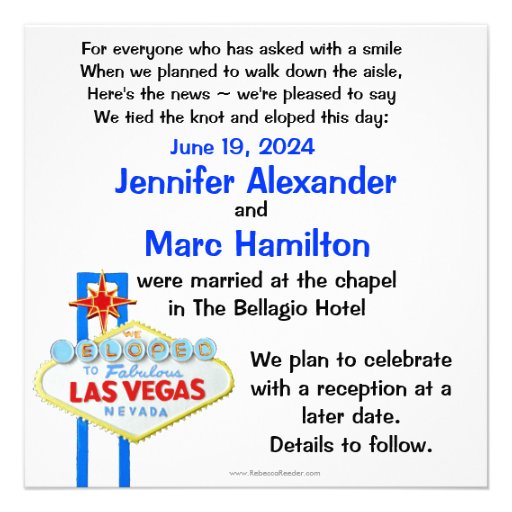 Las Vegas Elope  Wedding Announcement