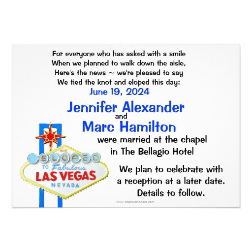 Las Vegas Eloped Wedding Announcement