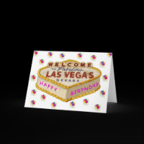 Las Vegas Happy Birthday Cake PINK Card by vegasdusoleil Las Vegas Happy Birthday Cake PINK Card