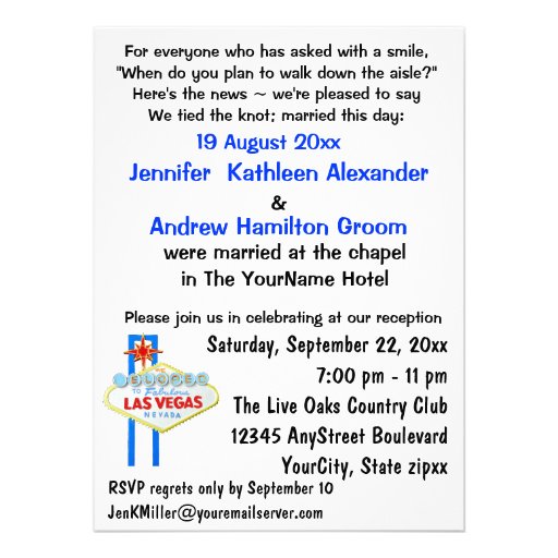 Las Vegas Marriage with Reception Invite