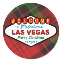 Las Vegas Merry Christmas Plaid Sticker