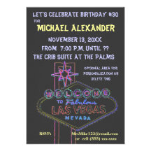 Las Vegas Neon Sign Birthday Bash Personalized Announcement