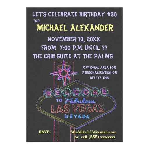 Las Vegas Neon Sign Birthday Bash Personalized Announcement (front side)