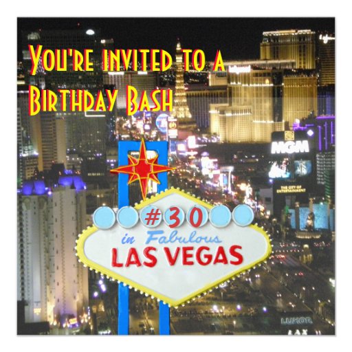 Las Vegas Party 30th Birthday Custom Announcements (front side)
