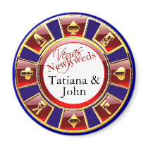 Las Vegas Red Blue Gold Casino Chip Magnet Favor