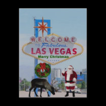 Las Vegas Santa & Rodolph Merry Christmas Postcard