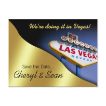 Las Vegas Save The Date (metallic gold) postcard