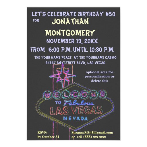 Las Vegas Sign Fiftieth Birthday Party Personalized Announcement