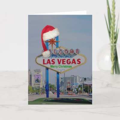 Las Vegas Sign with Santa Cap Merry Christmas Card