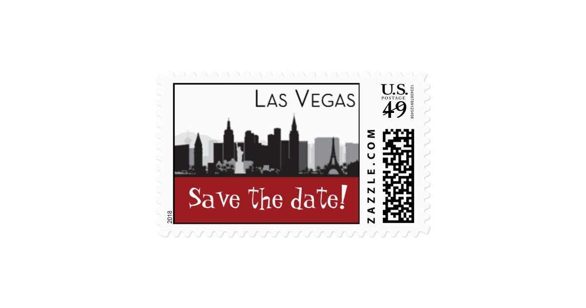 Las Vegas Skyline Stamp Save the Date Red Zazzle