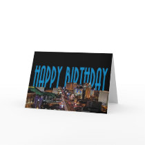 Las Vegas Strip Happy Birthday Card BLUE