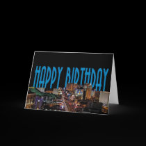 Las Vegas Strip Happy Birthday Card BLUE by vegasdusoleil Las Vegas Strip Happy Birthday Card BLUE