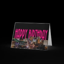 Las Vegas Strip Happy Birthday Card PINK by vegasdusoleil Las Vegas Strip Happy Birthday Card PINK